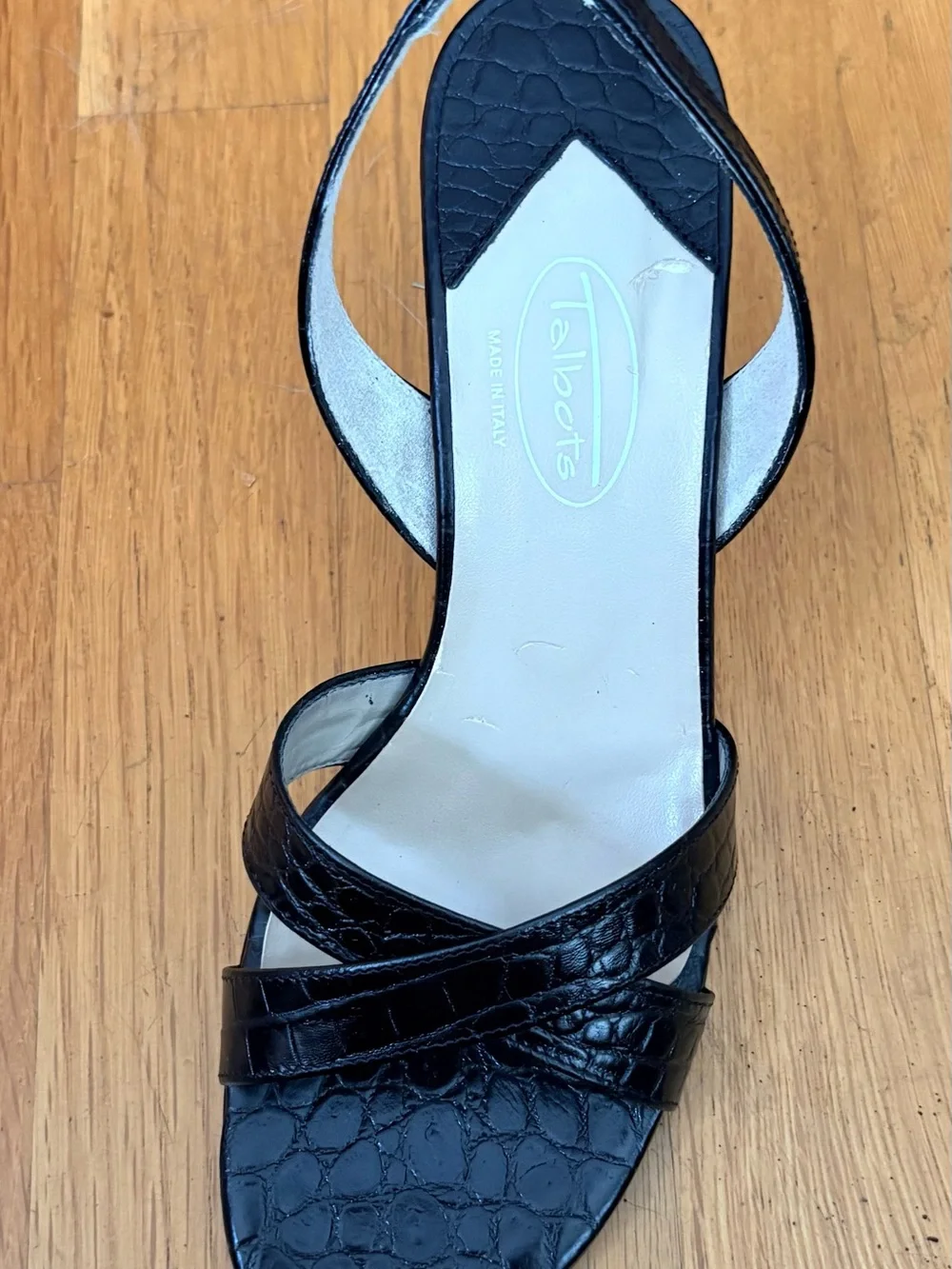 Talbots Vintage Black Croc-Embossed slingback sandals made in Italy classic offi